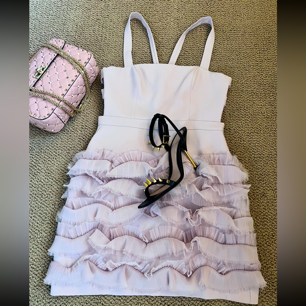 BCBGMaxAzria Lavender ruffle mini dress